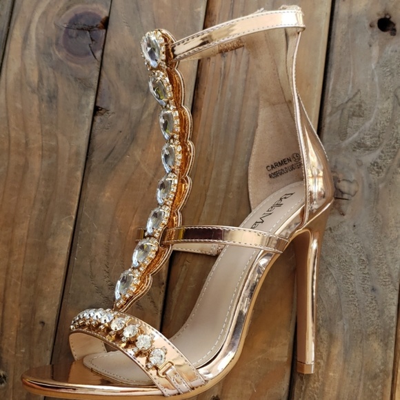 Gold heel bejeweled with faux diamonds Glam - Picture 5 of 9